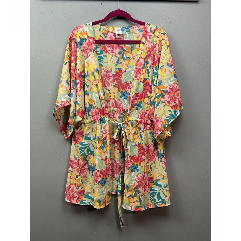Floral Kimono Cardigan Womens Small Medium Multicolor Tie Waist Lightweight Boho